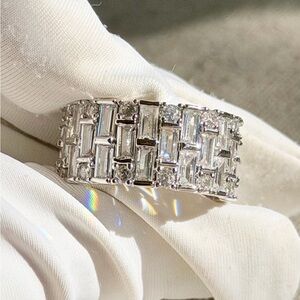New Shiny Double Layer Cross Square Full CZ Diamonds Eternity Band Ring 7